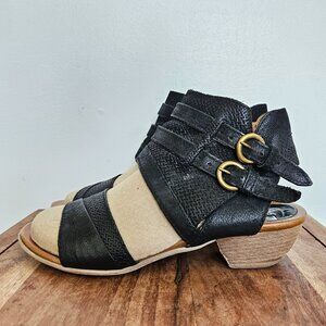 Miz Mooz Cyrus Sandals Leather Wedge Heel Black Size 9.5 EU 40 Zipper/Buckle